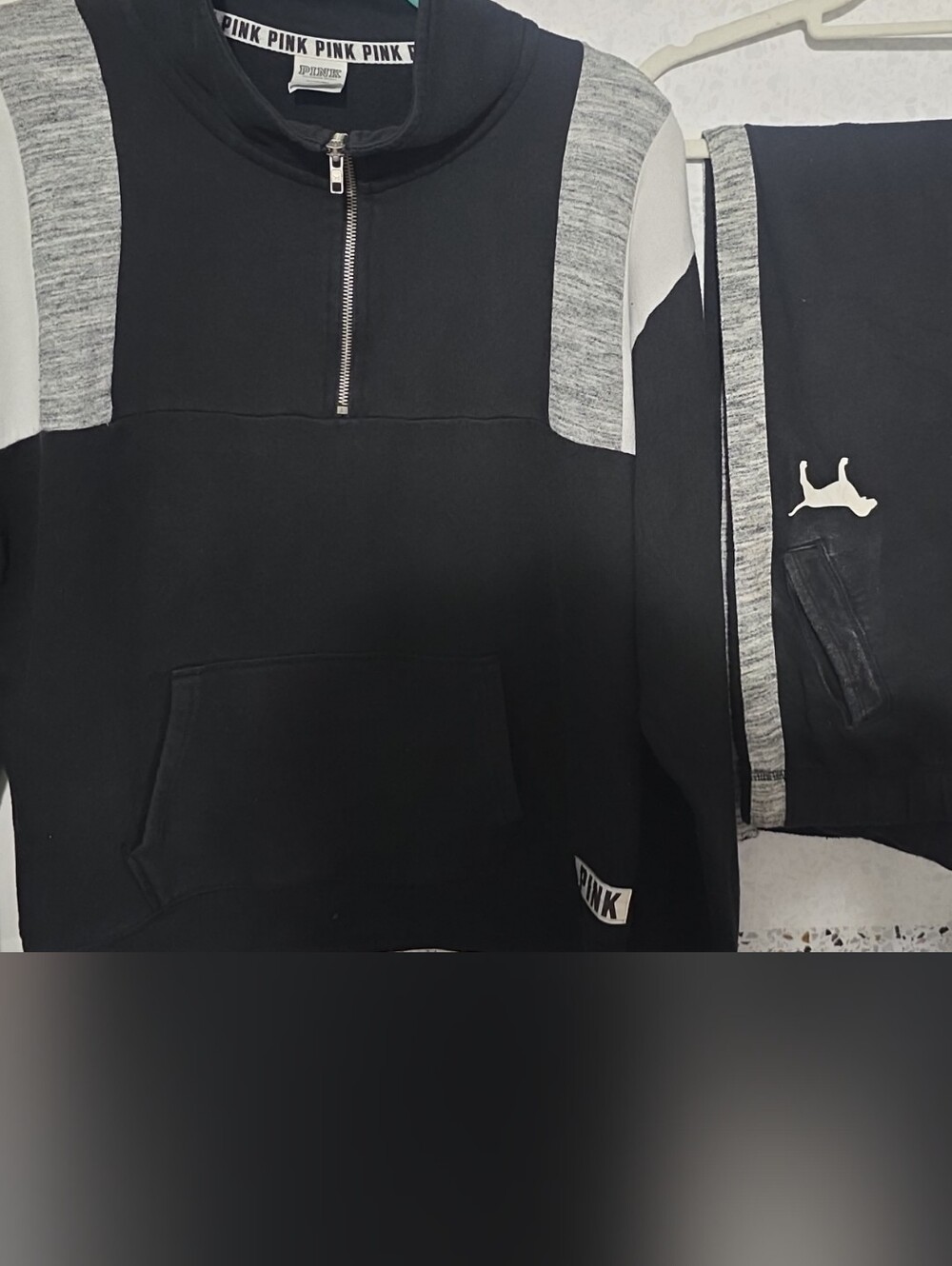 Victoria's Secret Black and Gray Half-Zip Pullover Hoodie